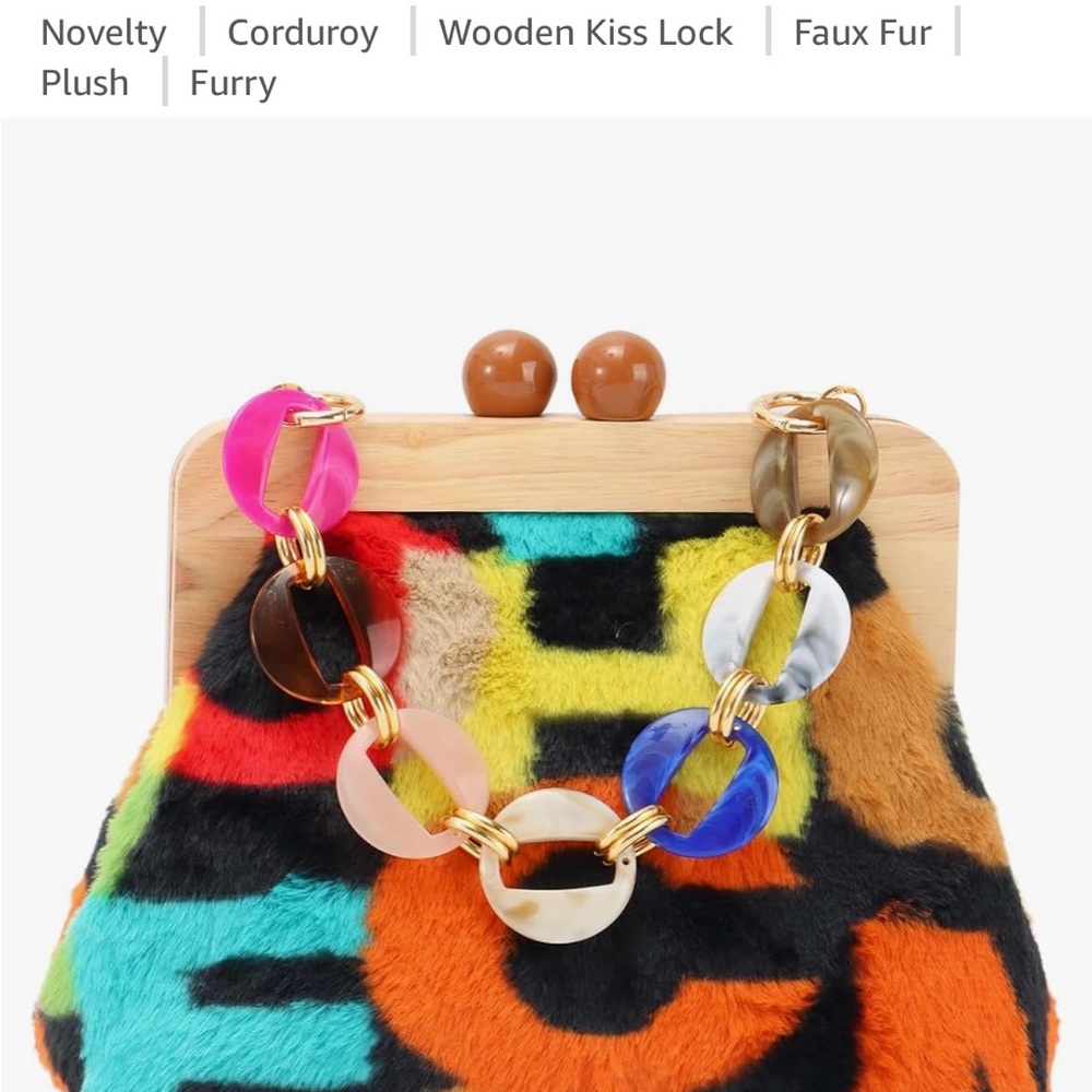 Vibrant Faux Fur Clutch with Chain Accent